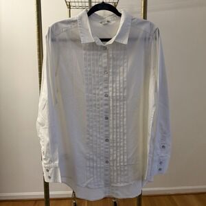Sundance Women's Large White Button Front Pintuck Blouse Classic Capsule Cotton